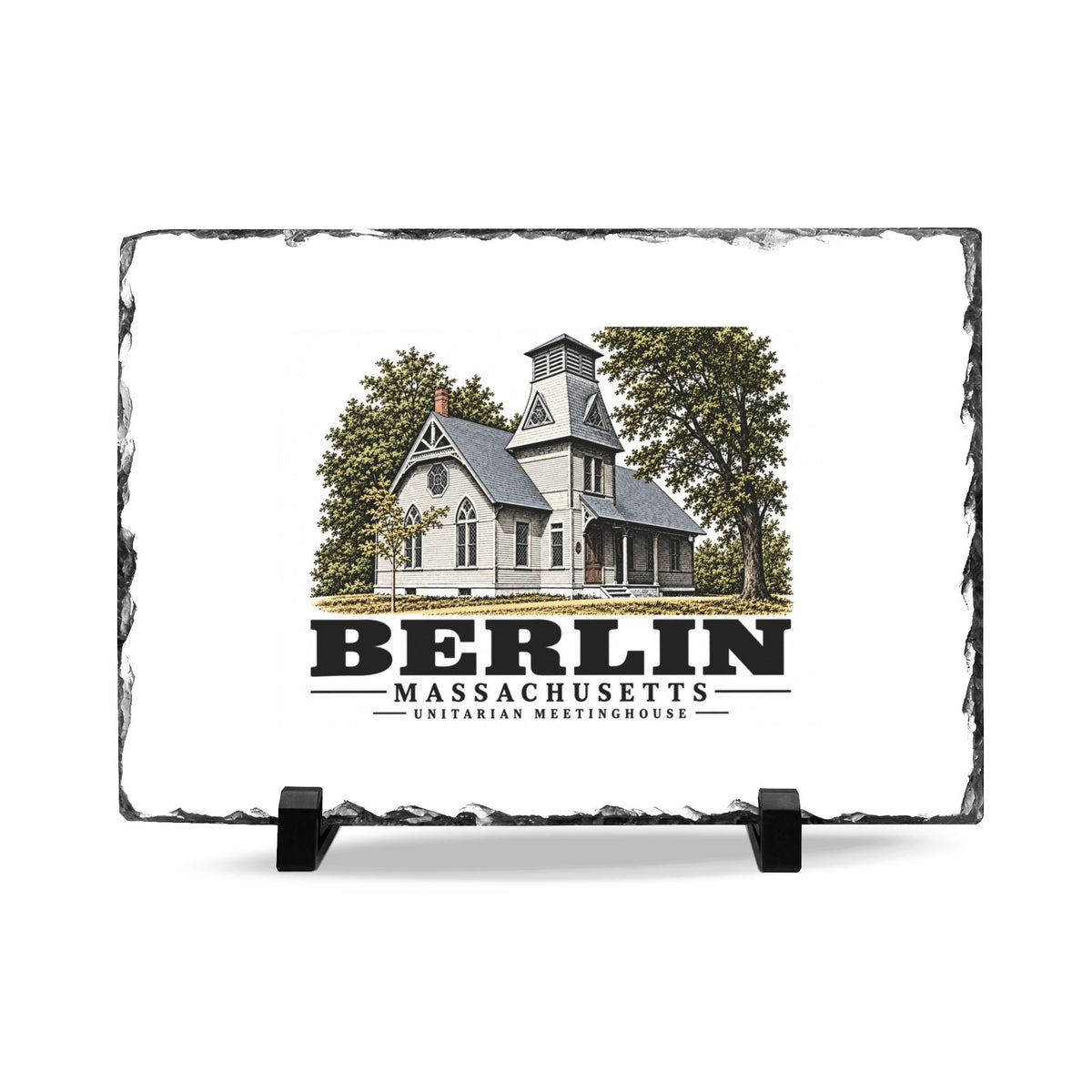 Illustrated Unitarian Meetinghouse in Berlin on slate desk plaque