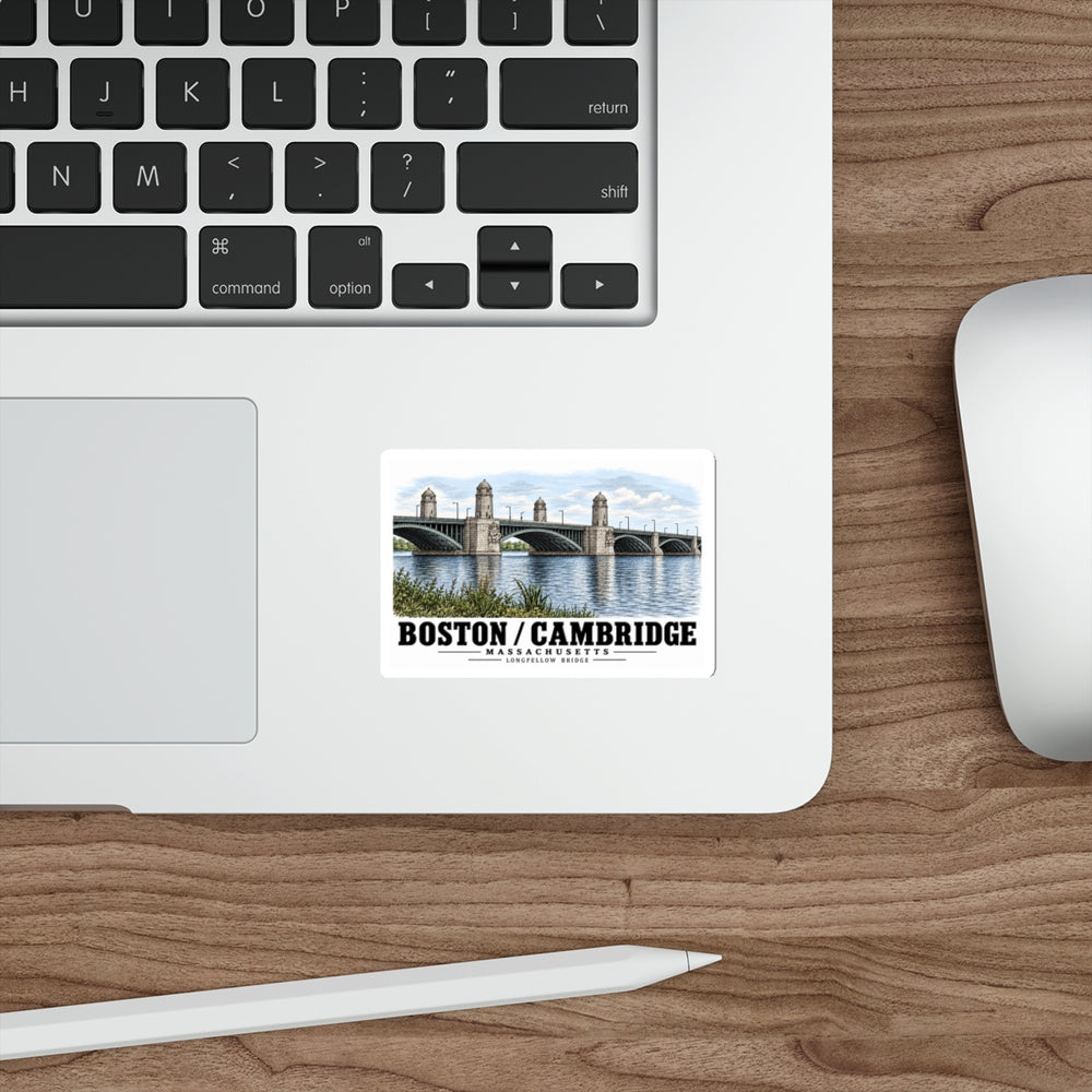 2.  View of the central span of the bridge showing the four towers marking the harbor entrance - Longfellow Bridge, Spanning Charles River at Main Street, Boston, Suffolk County, MA 4 in White Die-Cut...
