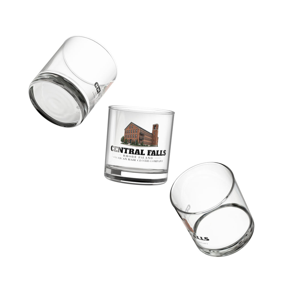 Angled view of Central Falls American Hair Cloth Company 10 oz Rocks Glass