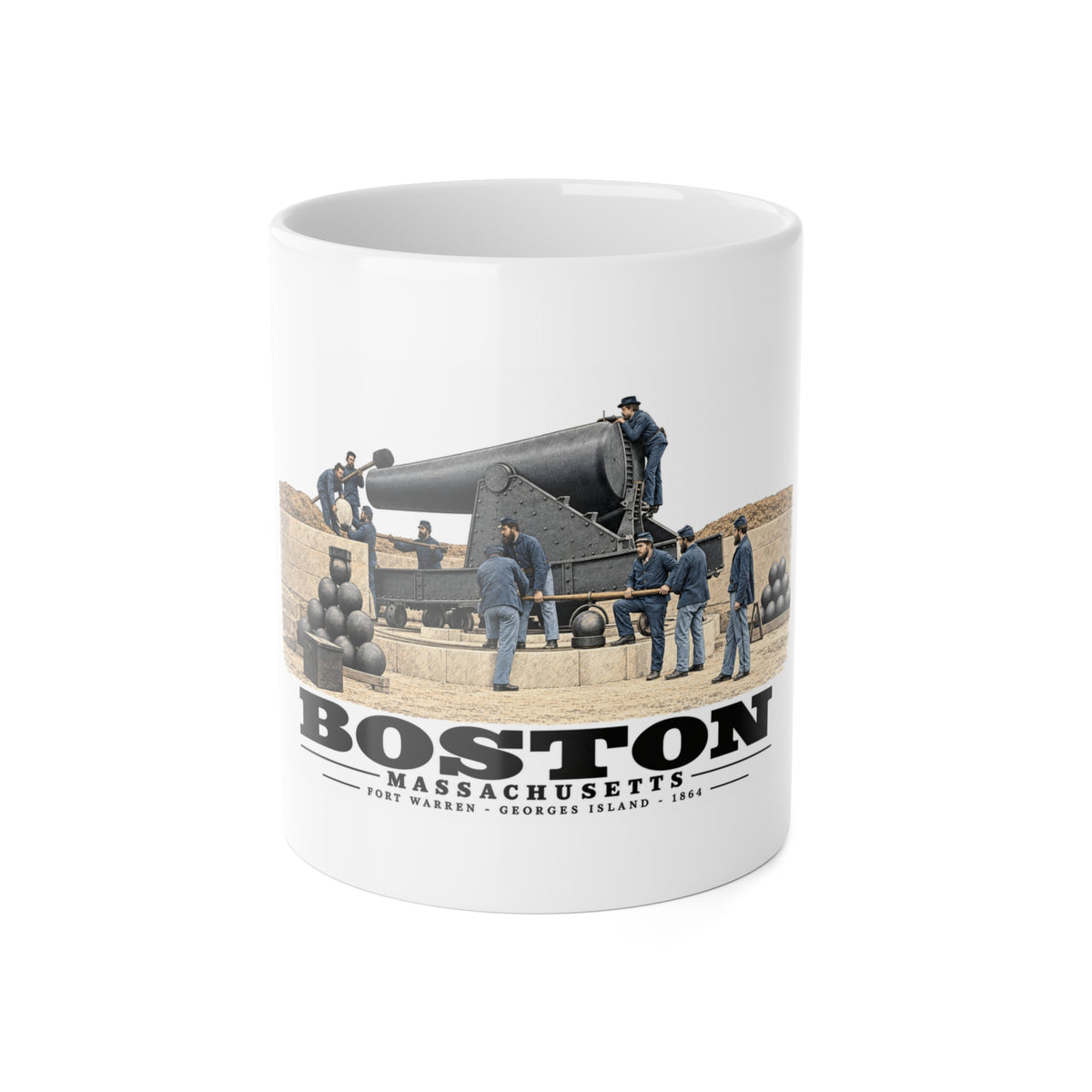 View of the 15 inch gun, Fort Warren, 1864 11 oz White Ceramic Mug - Boston Harbor