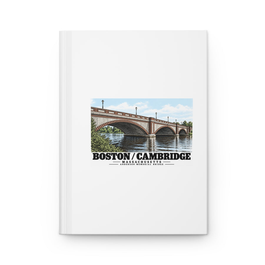 White hardcover journal with Anderson Memorial Bridge close arch view artwork and Boston/Cambridge lettering