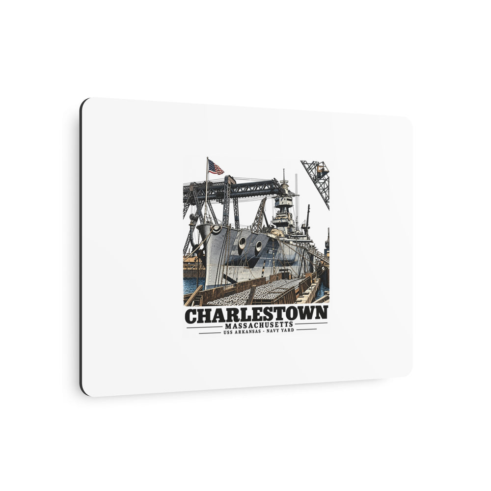 Illustrated USS Arkansas at Boston Navy Yard in Charlestown on metal art sign