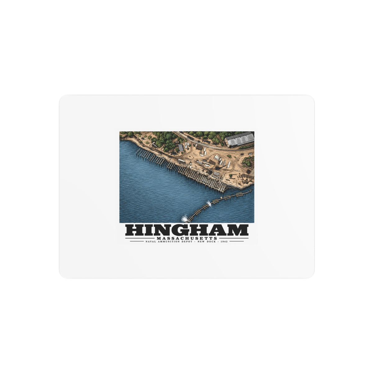 Construction of New Dock at Old USNAD Hingham, MA 7 × 5 in Horizontal Metal Wall Art - Boston Harbor