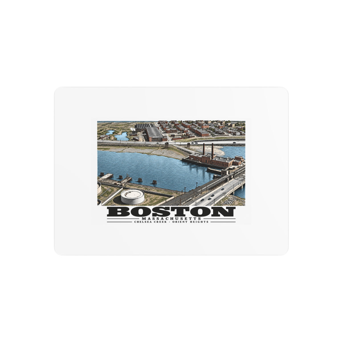 Orient Heights taken at 600 feet-Shore line, Chelsea Creek, East Boston 7 × 5 in Horizontal Metal Wall Art - Boston Harbor