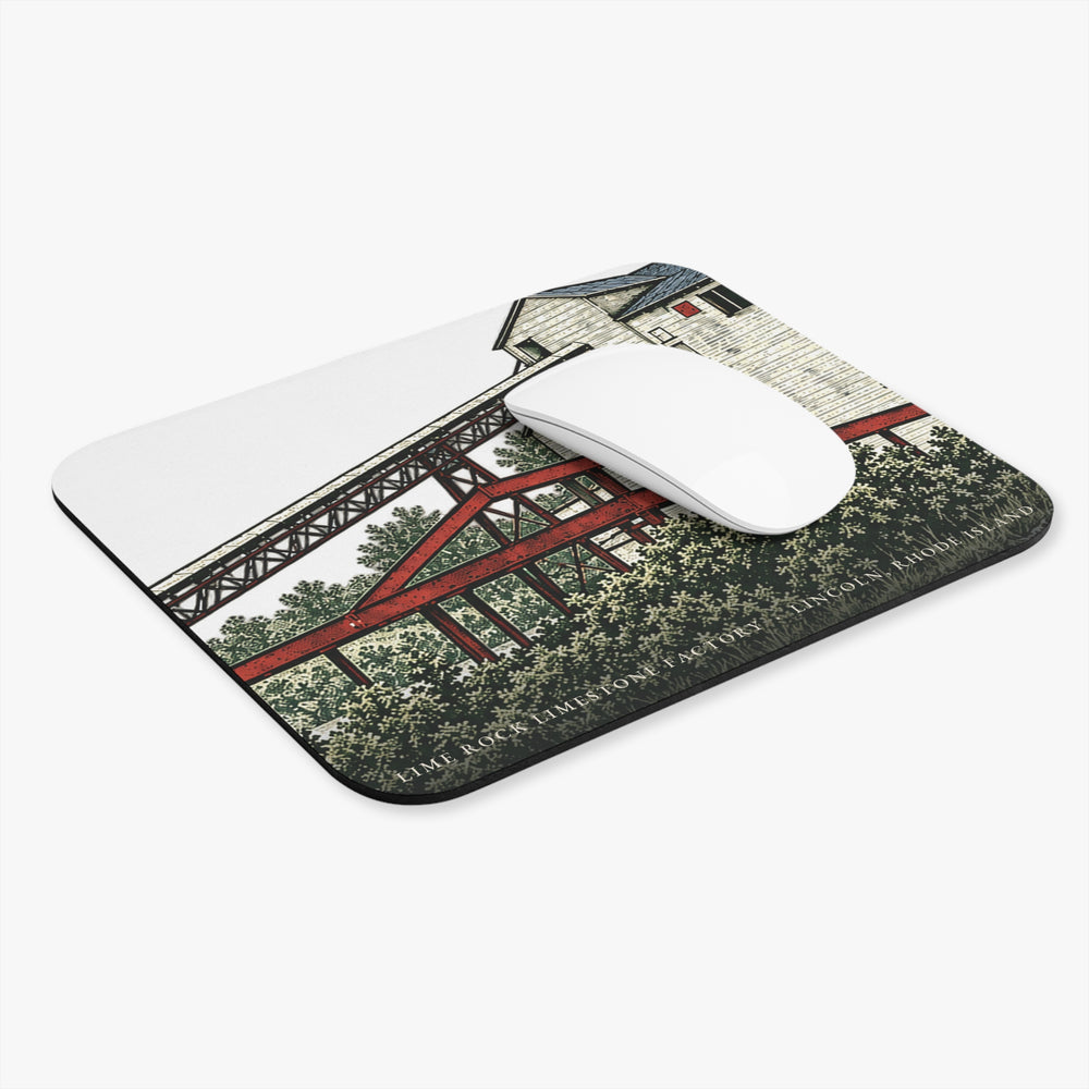 Lincoln Lime Rock Limestone Factory mouse pad shown on a desk with a mouse