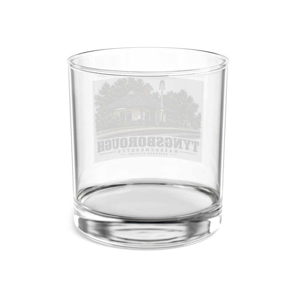 Tyngsboro railroad station, Tyngsborough illustration on 10 oz rocks glass — rear view through clear glass