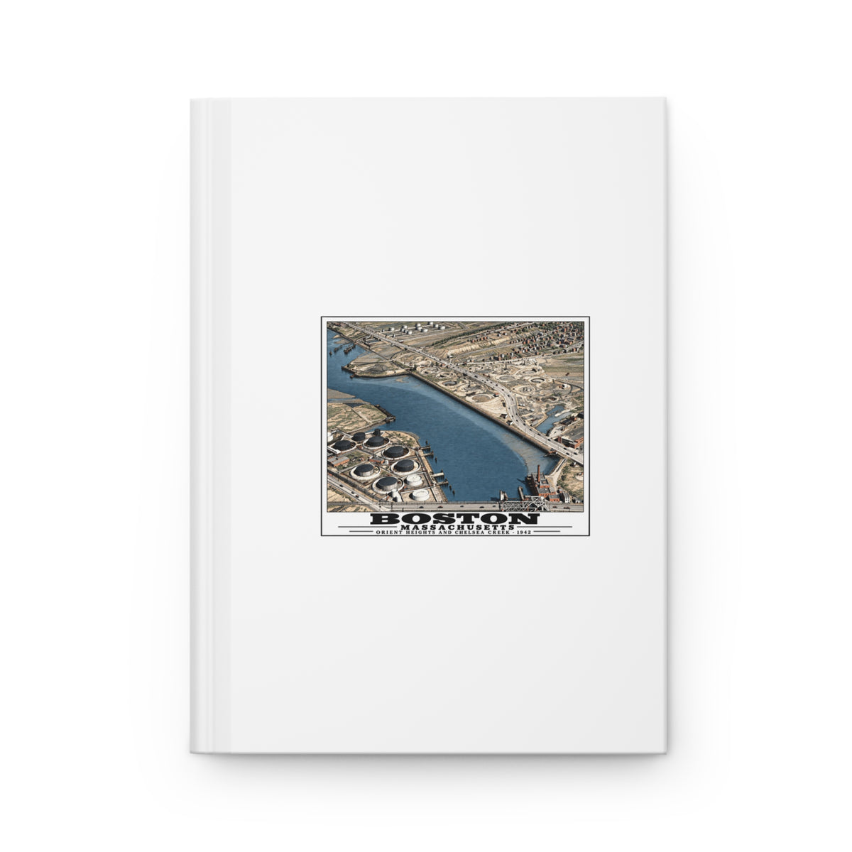 Orient Heights taken at 600 feet-Shore line, Chelsea Creek, East Boston Matte Hardcover Journal - Boston Harbor