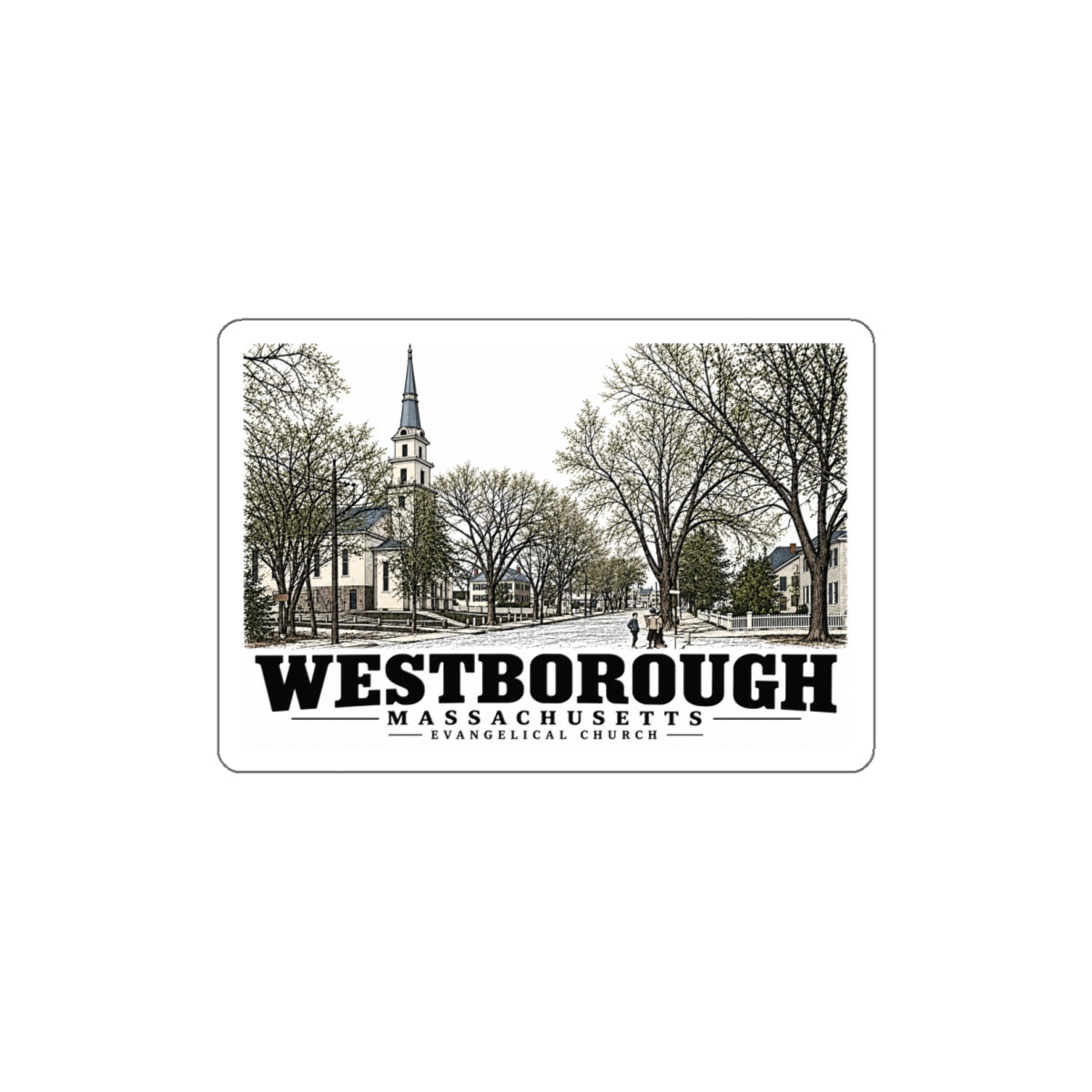 Illustrated Evangelical Church in Westborough on die-cut sticker