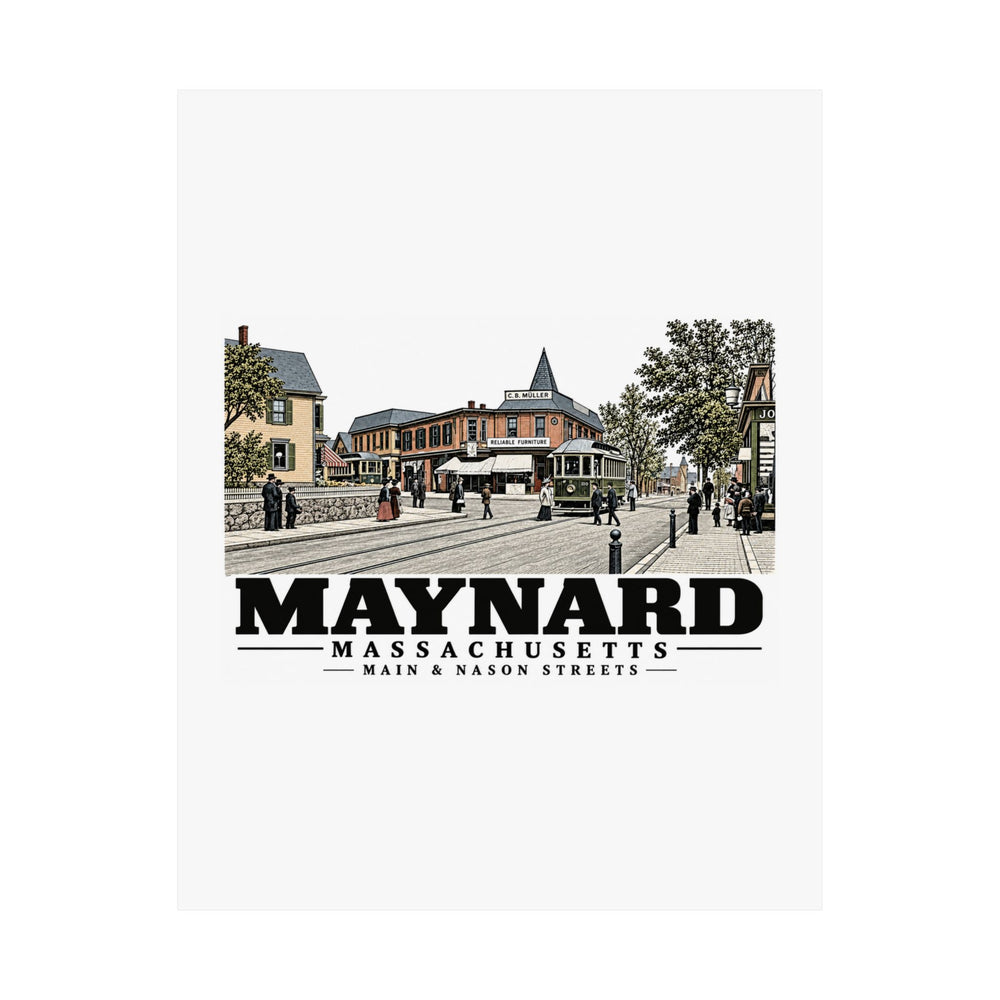 Illustrated Main & Nason Streets in Maynard on unframed matte poster