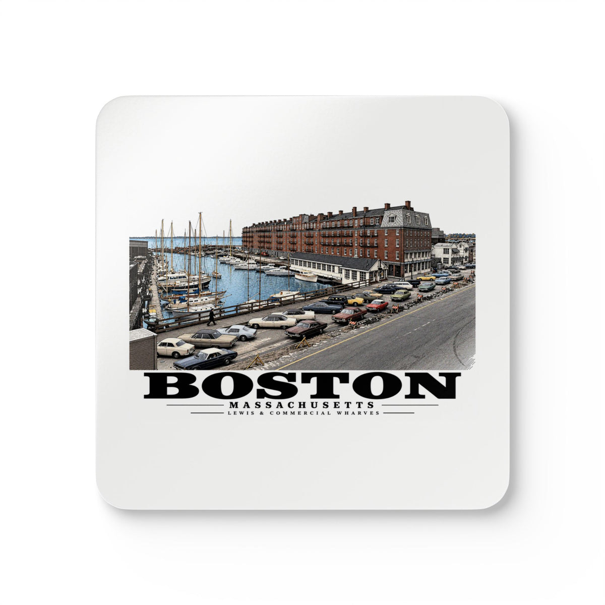 Marina between Lewis and Commercial Wharf Cork Back Coaster Set - Boston Harbor