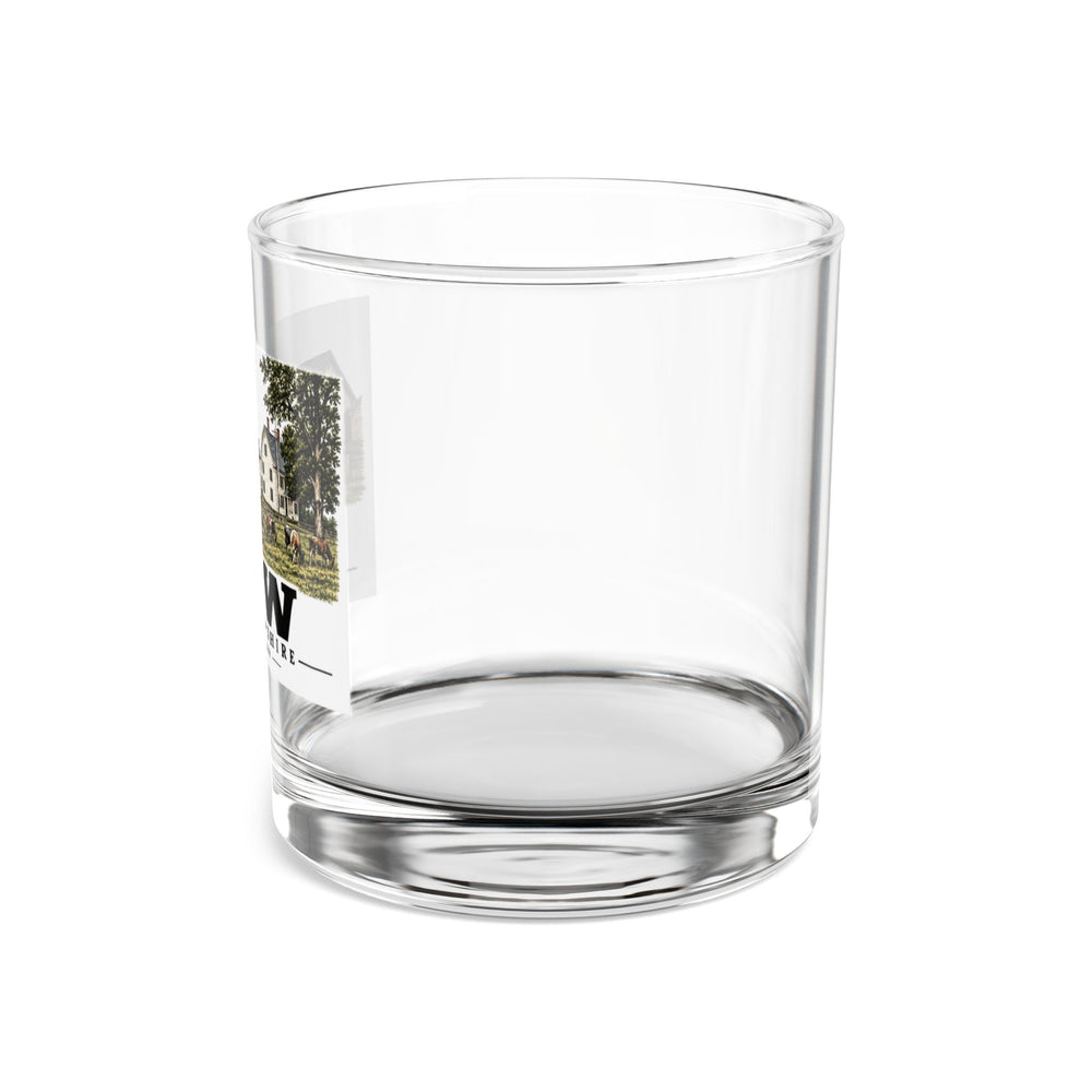 White Farm Jersey herd and barns, Bow illustration on 10 oz rocks glass — left side view
