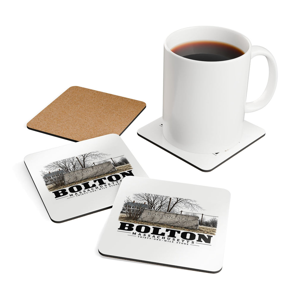 Illustrated Thirty-One-Mile Stone in Bolton on corkwood coaster set