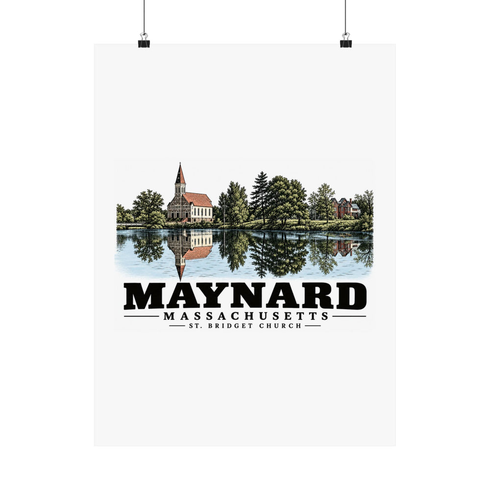 Illustrated St. Bridget Church in Maynard on unframed matte poster