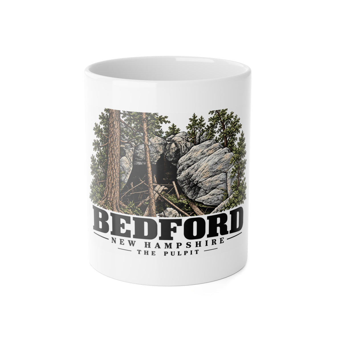 Bedford The Pulpit rock formation 11 oz White Ceramic Mug - Merrimack Valley Goods