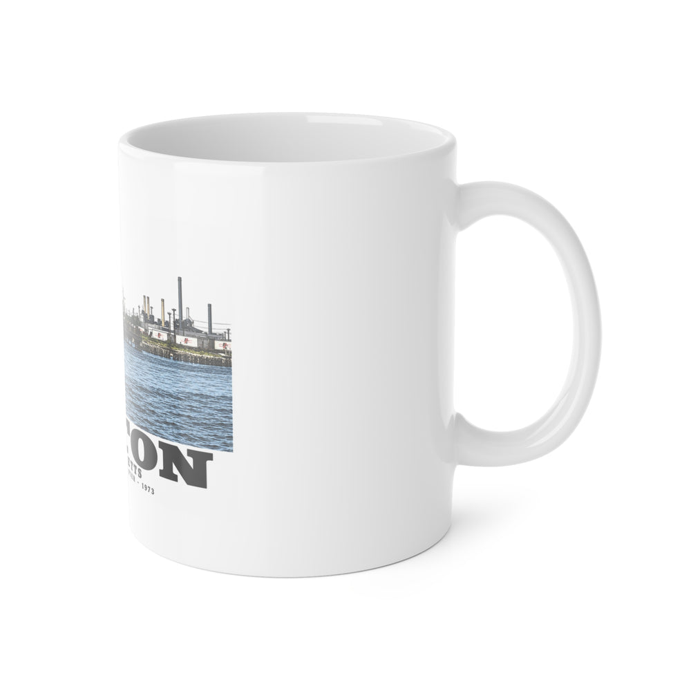 Castle Island, includes Fishing Pier 11 oz White Ceramic Mug - Boston Harbor