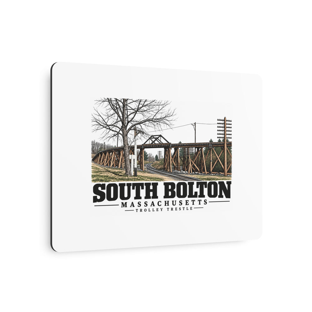 Illustrated Trolley Trestle in South Bolton on metal art sign