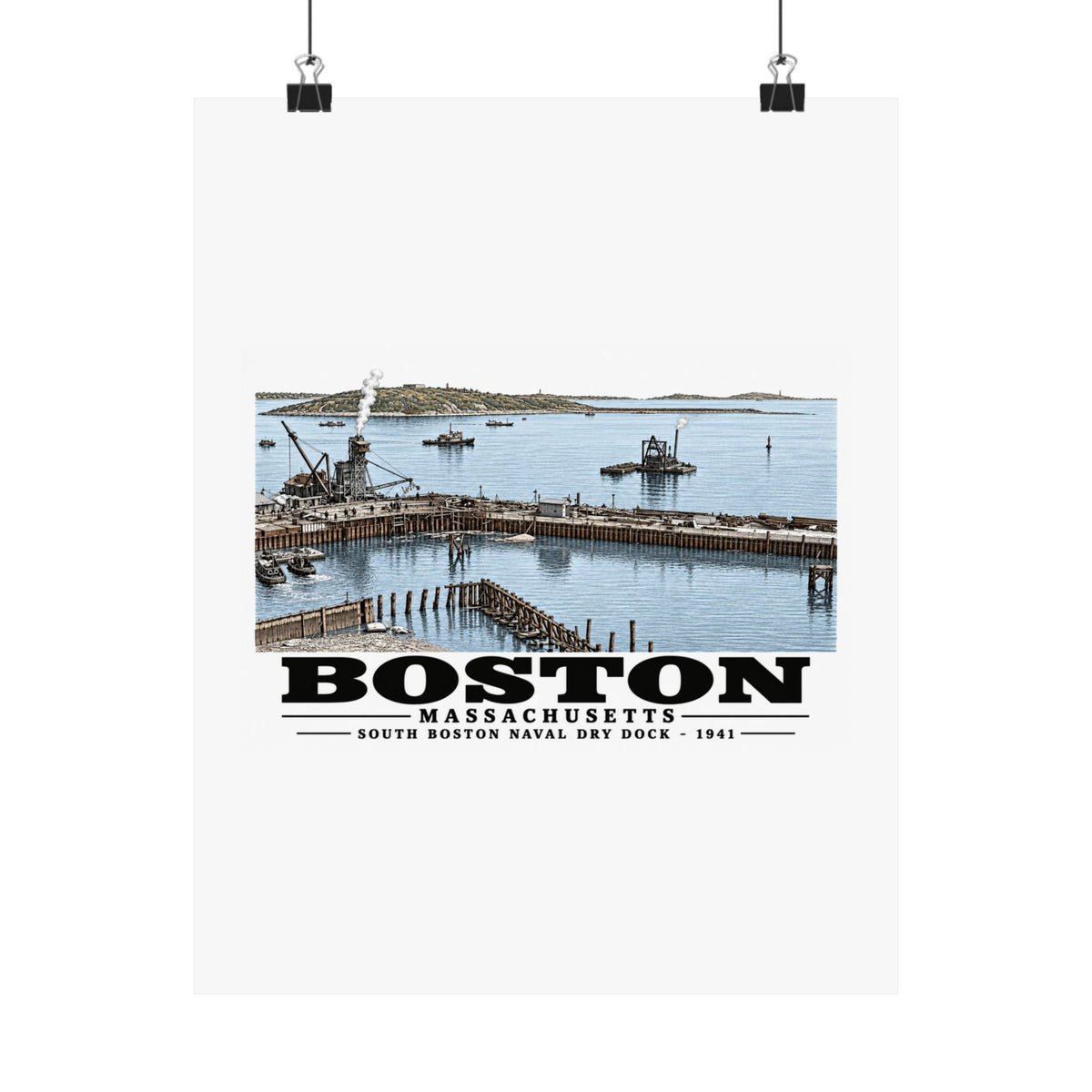 South Boston Dry Dock Area April 16-41 from roof of elevator shaft SE Matte Heritage Poster — 11 × 14 and 18 × 24 in - Boston Harbor