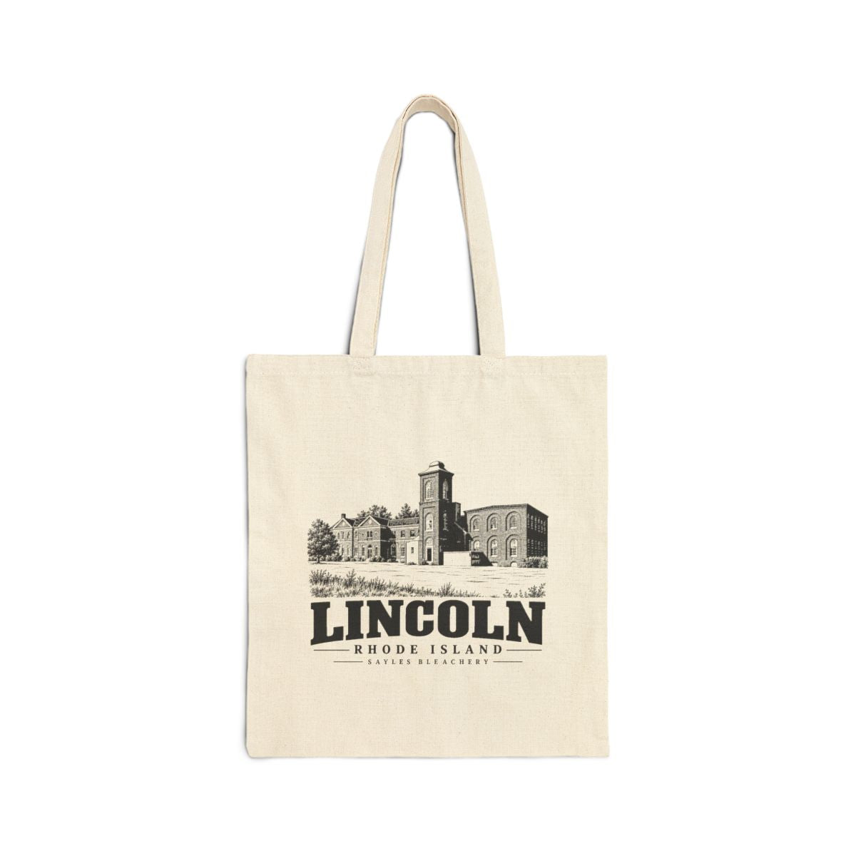 Sayles Bleachery, Lincoln, Rhode Island — black heritage artwork on Natural Liberty Bags OAD113 canvas tote, front view.