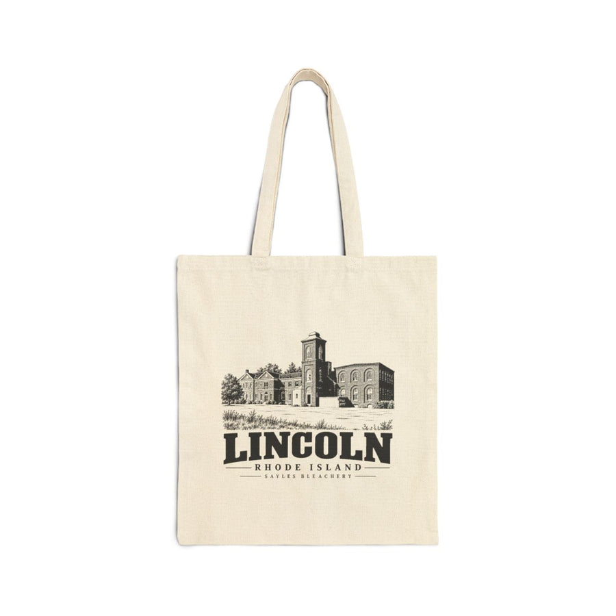 Sayles Bleachery, Lincoln, Rhode Island — black heritage artwork on Natural Liberty Bags OAD113 canvas tote, front view.