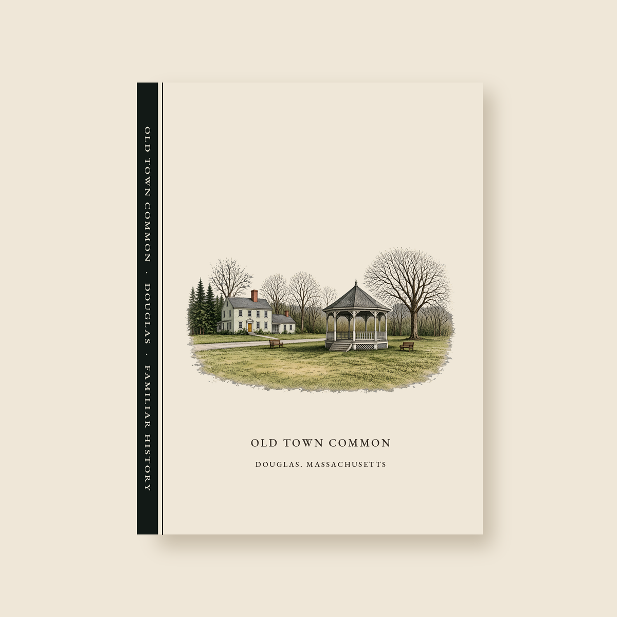 Douglas Old Town Common illustrated journal with the caption OLD TOWN COMMON / DOUGLAS, MASSACHUSETTS, shown on a cream background