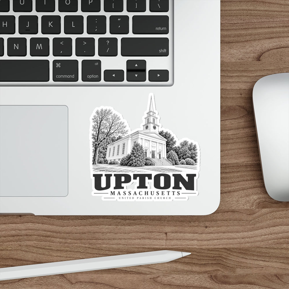 Upton United Parish Church artwork on 4-inch die-cut sticker, context 1 view