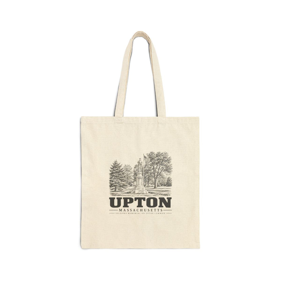 Upton Soldiers Memorial artwork on Natural heavy canvas tote bag, front view