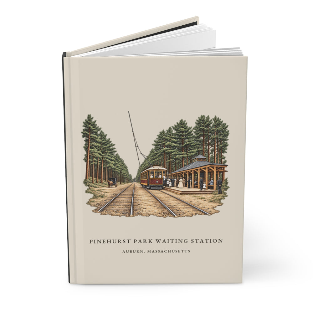 Auburn Pinehurst Park Waiting Station journal mockup showing the illustrated cover