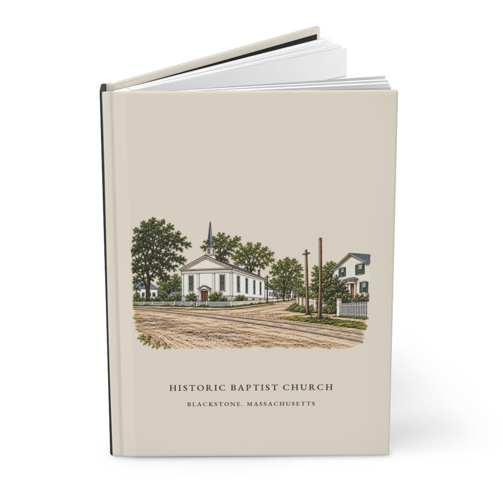Blackstone Historic Baptist Church / Streetscape journal mockup showing the illustrated cover