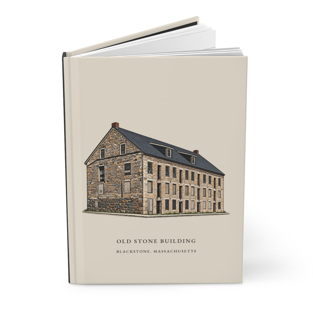 Blackstone Old Stone Building journal mockup showing the illustrated cover
