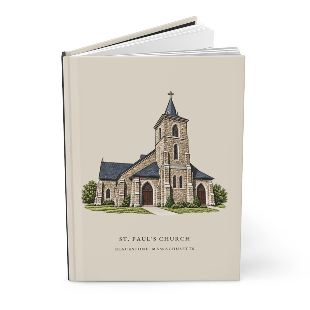 Blackstone St. Paul's Church journal mockup showing the illustrated cover