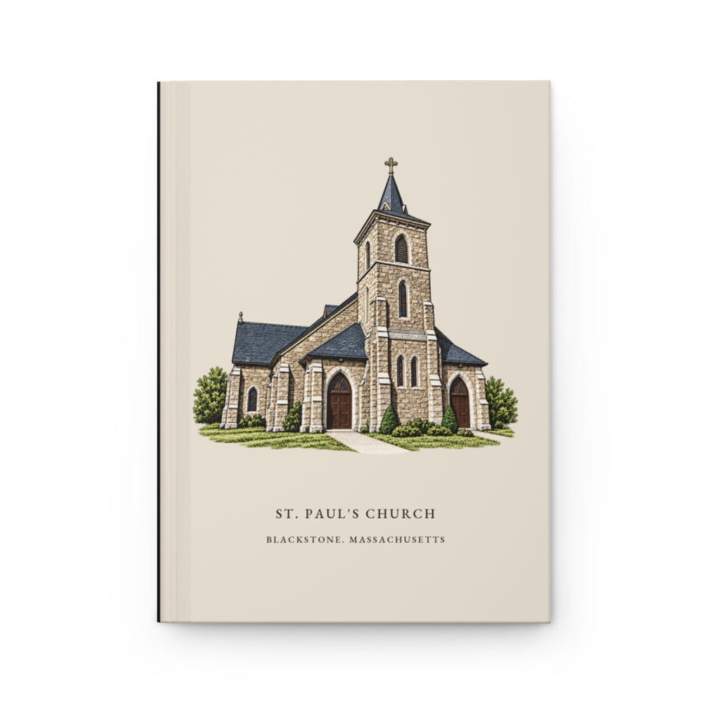 Blackstone St. Paul's Church journal mockup showing the illustrated cover