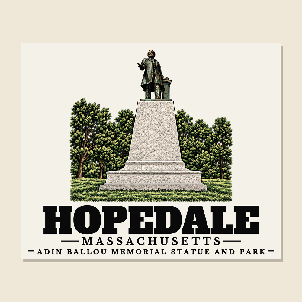 Adin Ballou Memorial Statue and Park — Hopedale, Massachusetts woven blanket design with town lettering