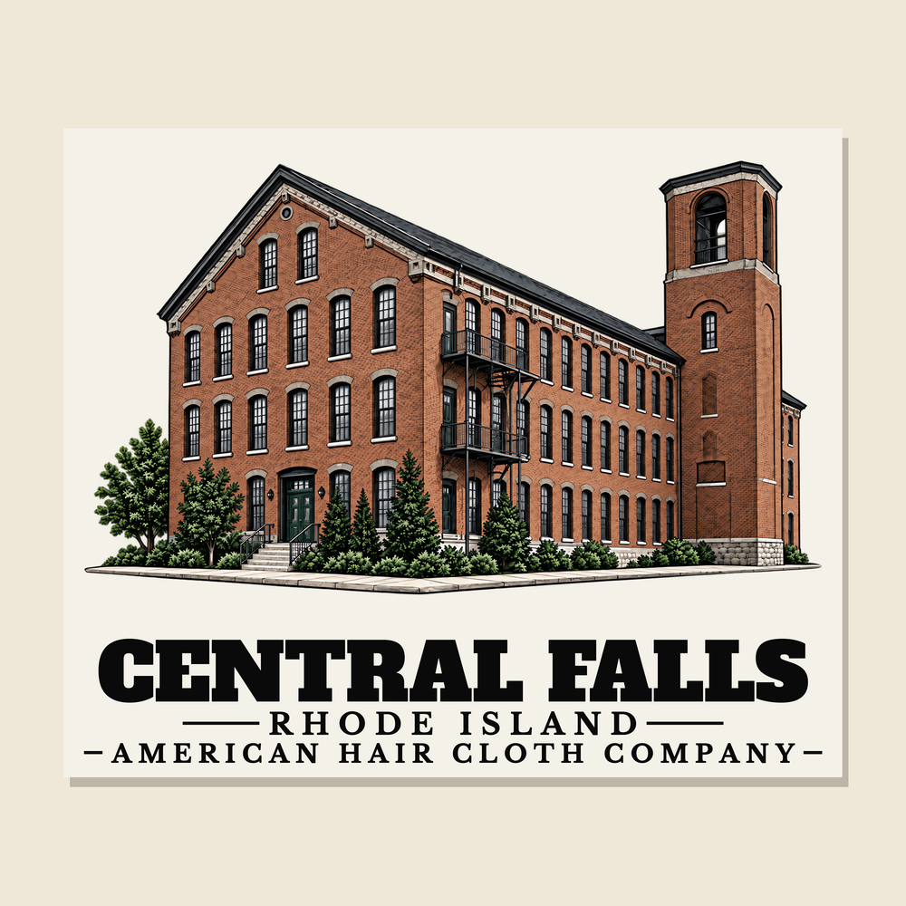 American Hair Cloth Company — Central Falls, Rhode Island woven blanket design with town lettering