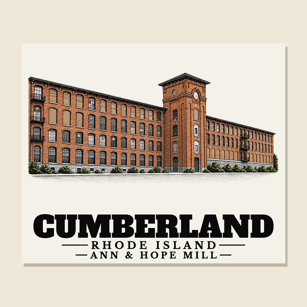 Ann & Hope Mill — Cumberland, Rhode Island woven blanket design with town lettering