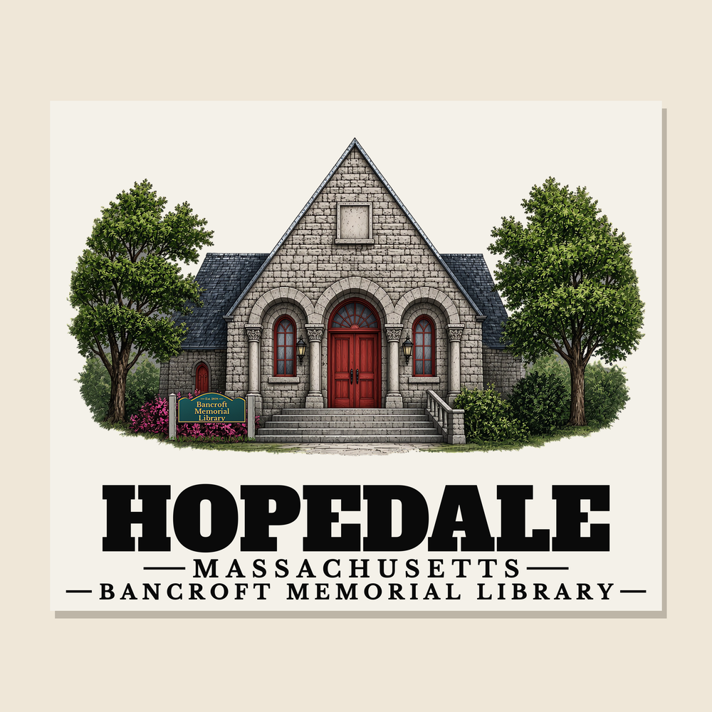 Bancroft Memorial Library — Hopedale, Massachusetts woven blanket design with town lettering