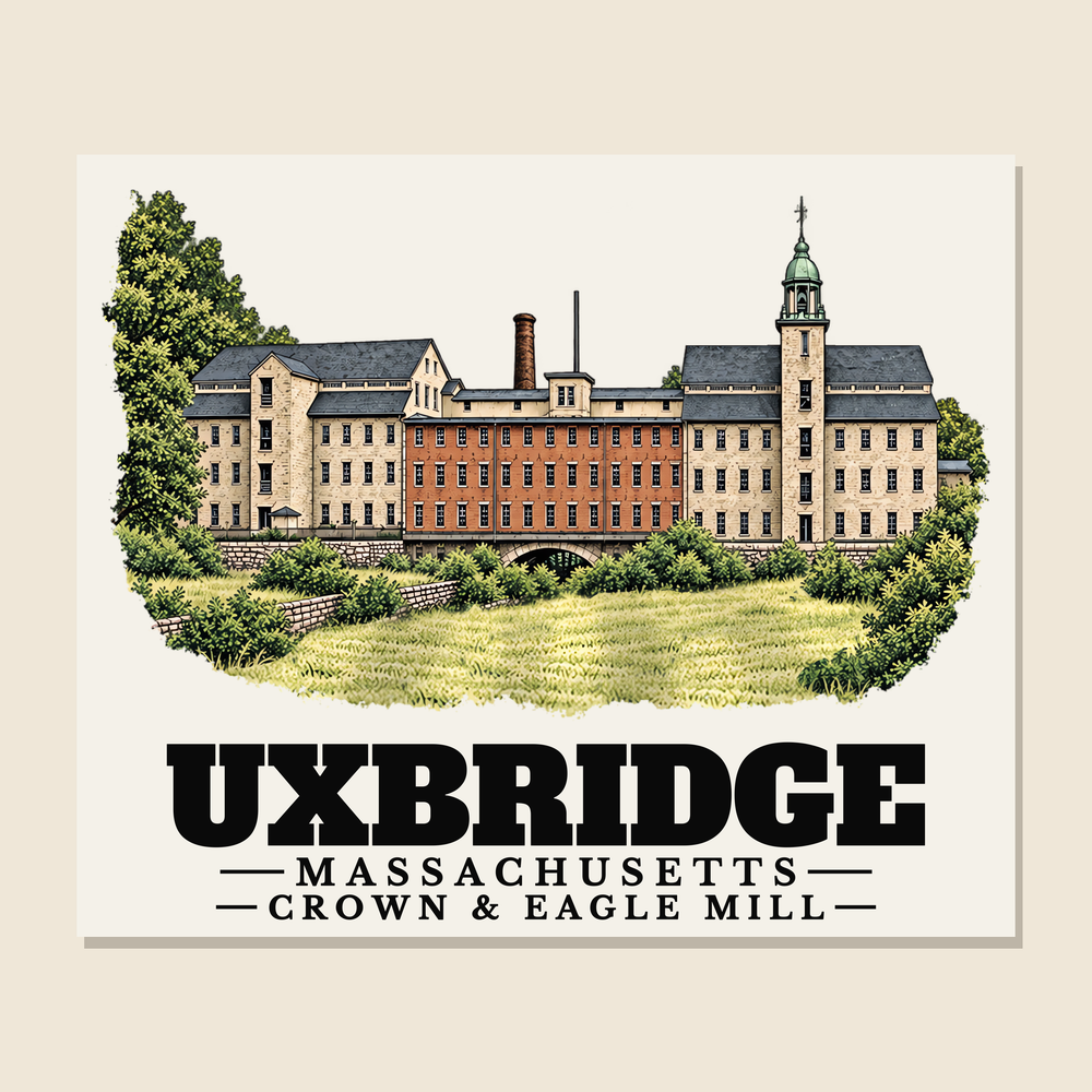 Crown & Eagle Mill — Uxbridge, Massachusetts woven blanket design with town lettering