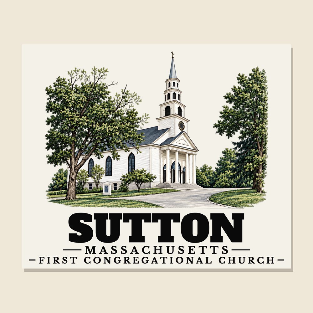 First Congregational Church — Sutton, Massachusetts woven blanket design with town lettering