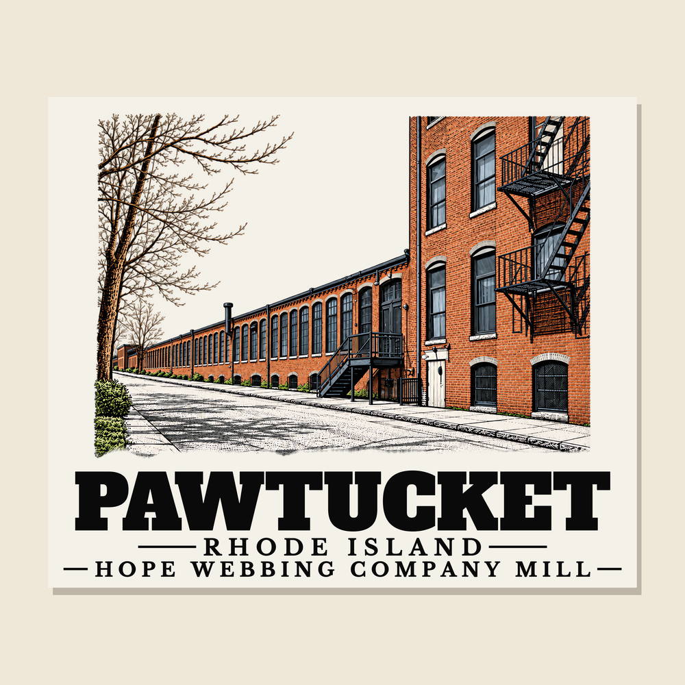 Hope Webbing Company Mill — Pawtucket, Rhode Island woven blanket design with town lettering