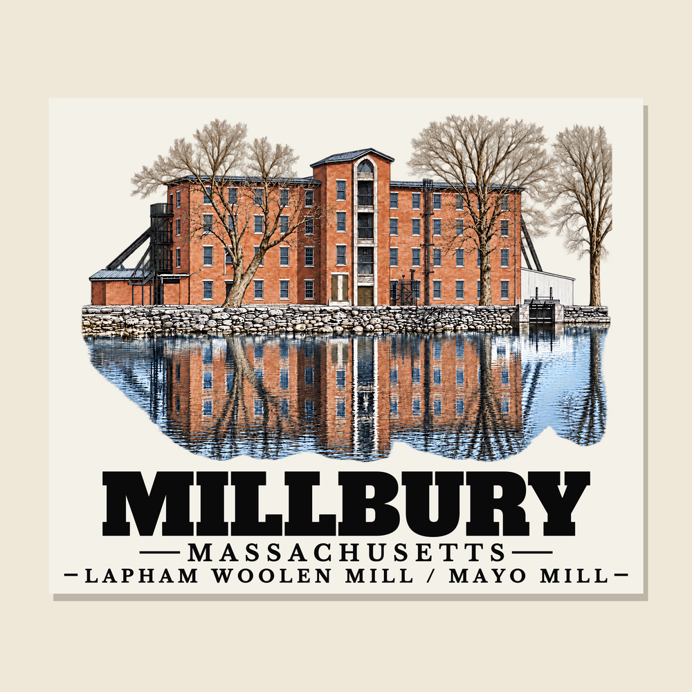 Lapham Woolen Mill / Mayo Mill — Millbury, Massachusetts woven blanket design with town lettering