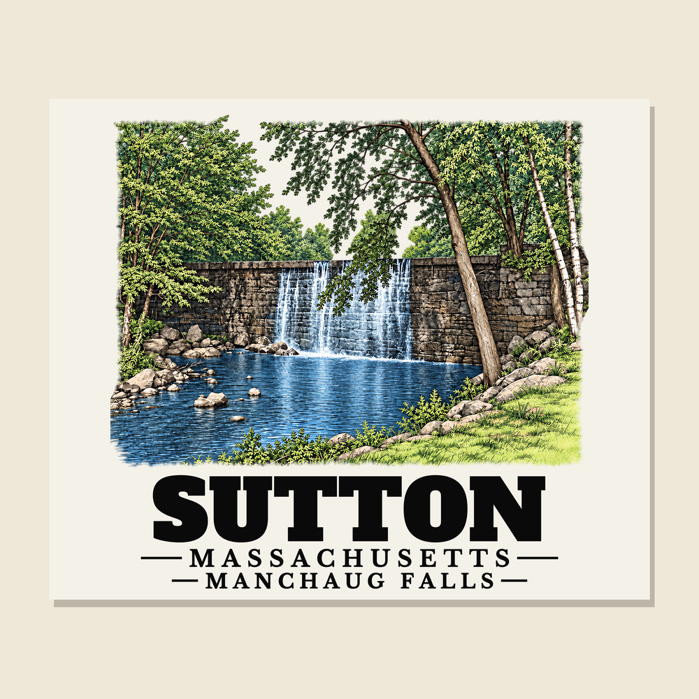 Manchaug Falls — Sutton, Massachusetts woven blanket design with town lettering