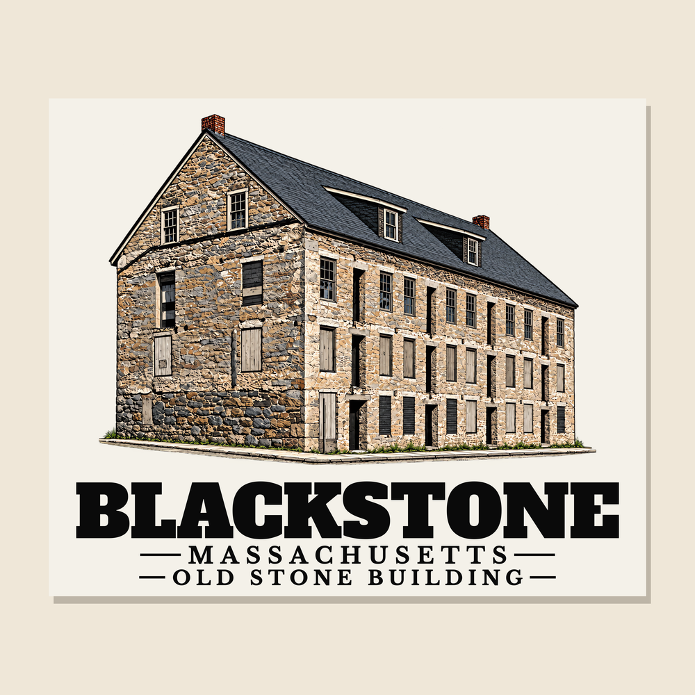 Old Stone Building — Blackstone, Massachusetts woven blanket design with town lettering