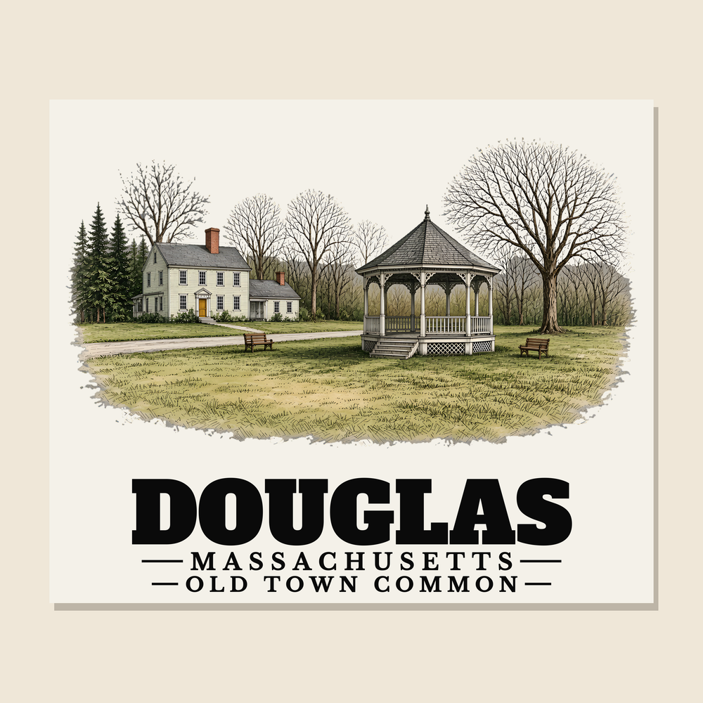 Old Town Common — Douglas, Massachusetts woven blanket design with town lettering