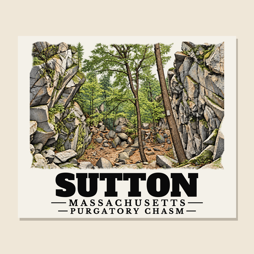 Purgatory Chasm — Sutton, Massachusetts woven blanket design with town lettering