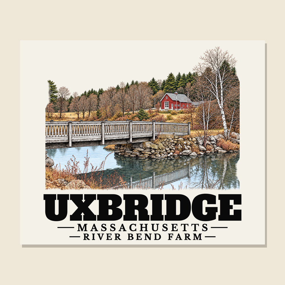 River Bend Farm — Uxbridge, Massachusetts woven blanket design with town lettering