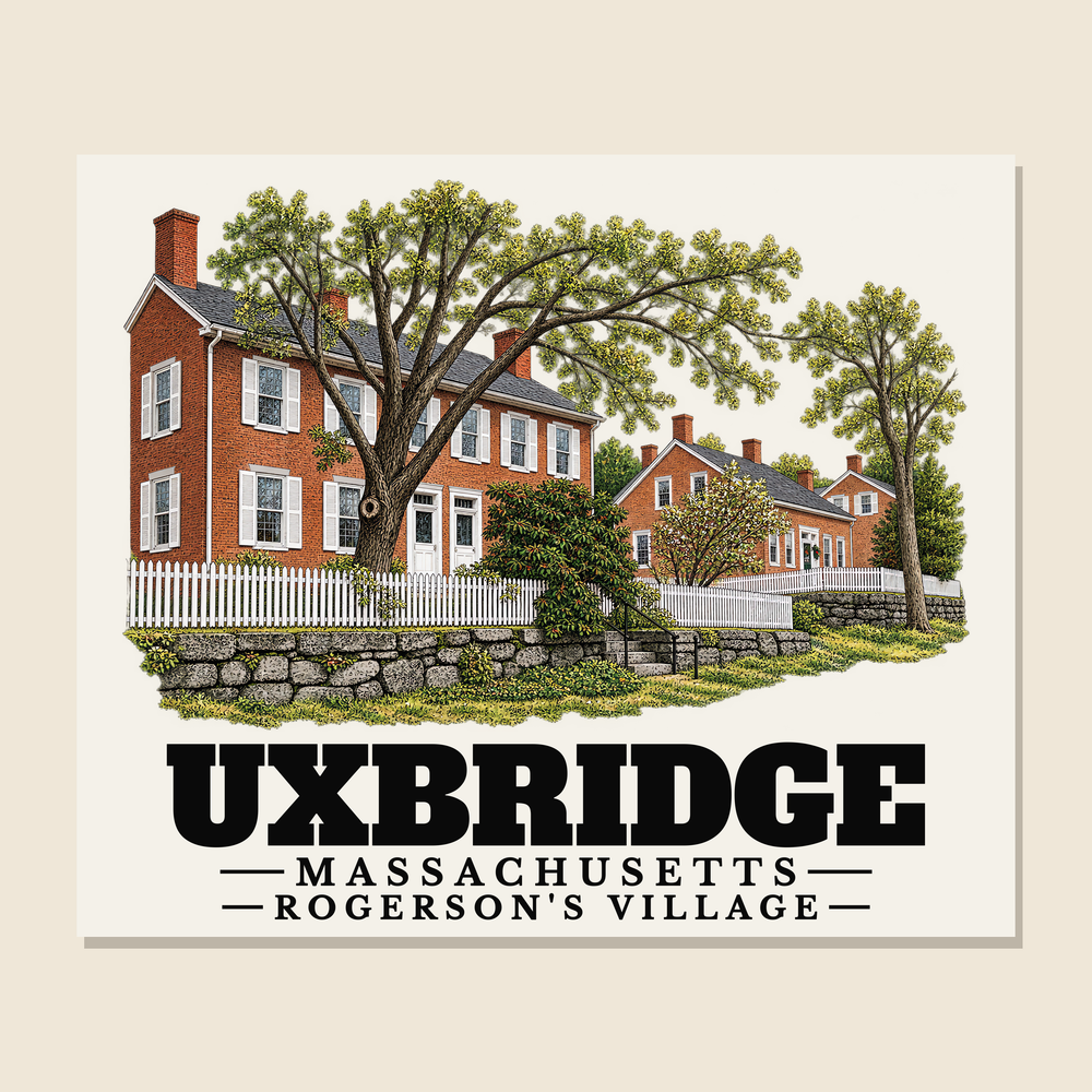 Rogerson's Village — Uxbridge, Massachusetts woven blanket design with town lettering