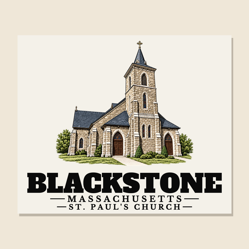 St. Paul's Church — Blackstone, Massachusetts woven blanket design with town lettering