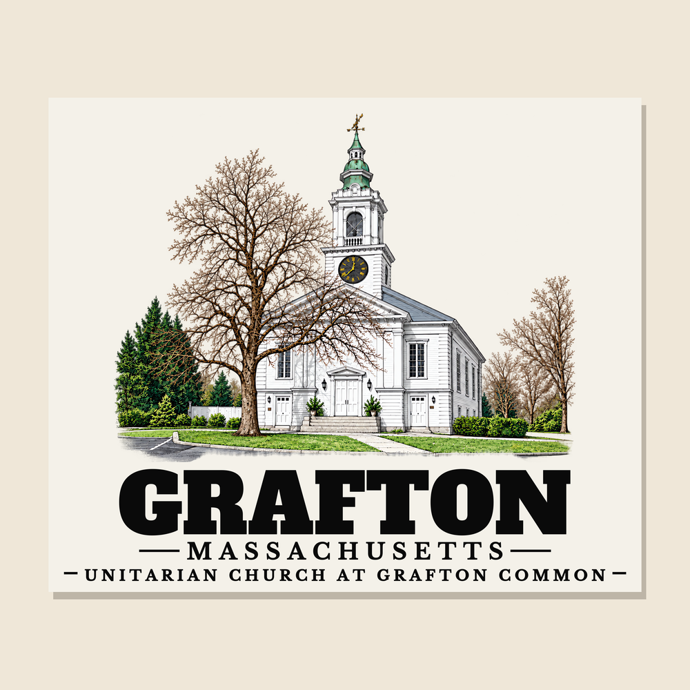 Unitarian Church at Grafton Common — Grafton, Massachusetts woven blanket design with town lettering