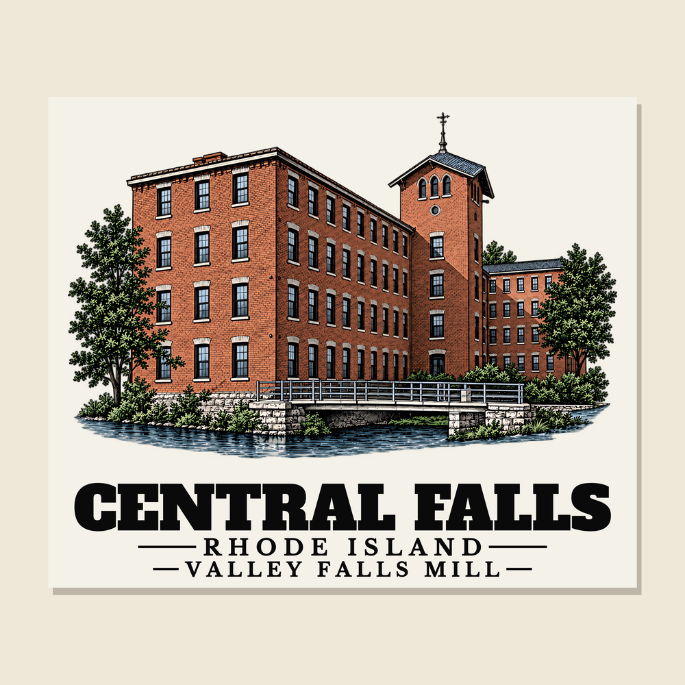 Valley Falls Mill — Central Falls, Rhode Island woven blanket design with town lettering
