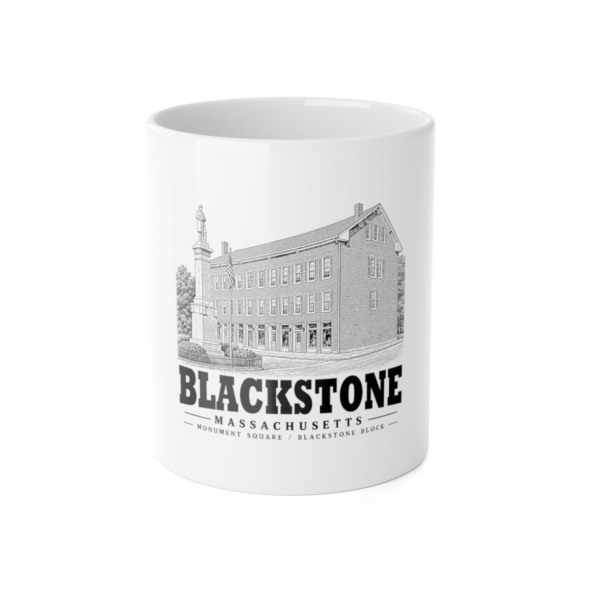 Blackstone Monument Square / Blackstone Block 11 oz Ceramic Mug in White — front view