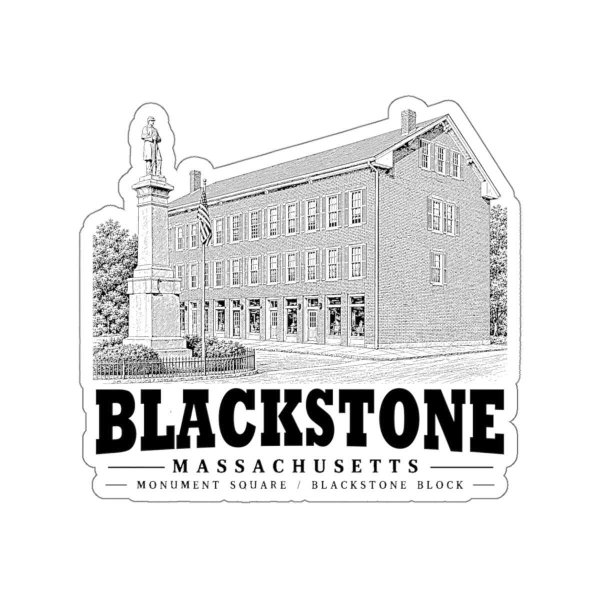 Blackstone Monument Square / Blackstone Block 4 in Die-Cut Sticker in White — front view
